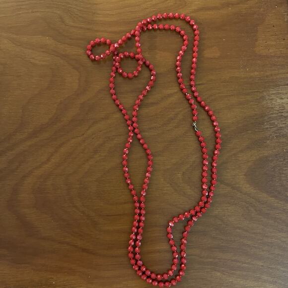 Vintage Cherry Red Necklace Bead Art Deco Retro 58” - Picture 1 of 3